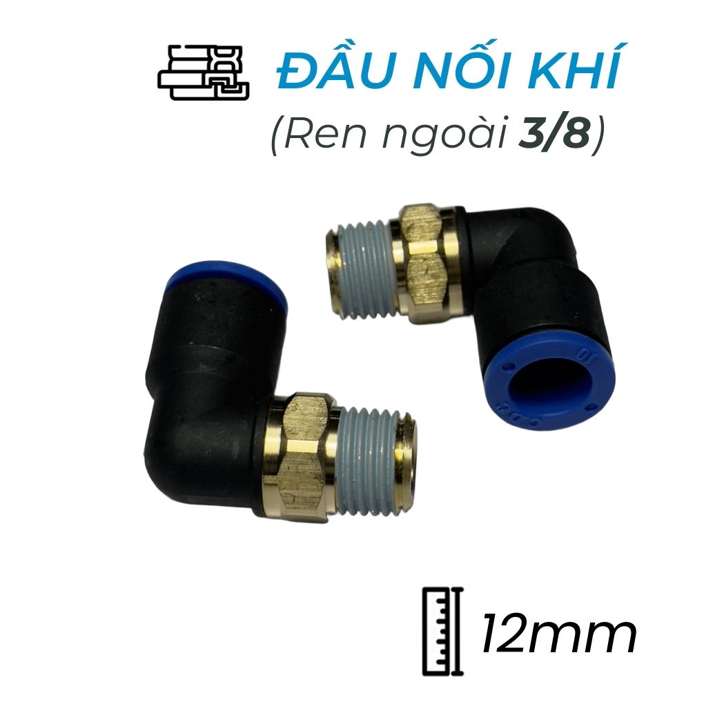 Đầu Nối Nhanh Khí Nén Cong Ø12mm - Ren Ngoài 3/8" CDC MPL 1203 (Màu Đen)