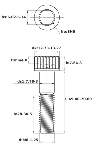 Bản vẽ kỹ thuật Lục Giác Chìm Đầu Trụ Inox 304 DIN912 M8x70 Ren Lửng