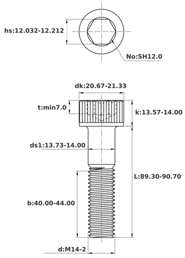 Bản vẽ kỹ thuật Lục Giác Chìm Đầu Trụ Inox 316 DIN912 M14x90 Ren Lửng