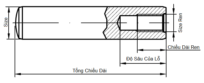 Bản vẽ kỹ thuật Chốt Định Vị Có Ren Thép SUJ2 DIN7979(D) D6x16