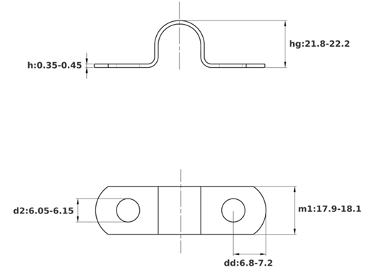 Bản vẽ kỹ thuật Cùm Omega Inox 304 (DN15) Ø21mm
