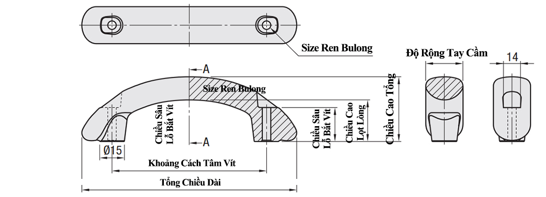 Bản vẽ kỹ thuật Tay Nắm Cửa Hình Vòng Cung Inox 304 Đánh Bóng W 22 mm x L 150 mm (UWSD150)