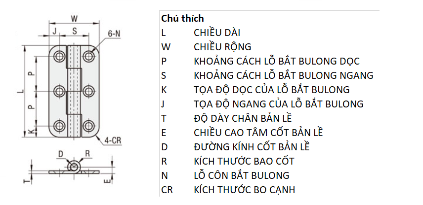 Bản vẽ kỹ thuật Bản Lề Lá Inox 304 (SHHPSD8-3) L 96 mm