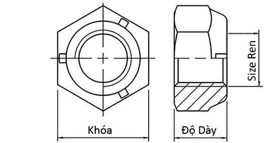 Bản vẽ kỹ thuật Tán Khóa Thép Mạ Kẽm GR 5 UNC 3/8-16