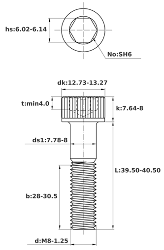 Bản vẽ kỹ thuật Lục Giác Chìm Đầu Trụ Inox 304 DIN912 M8x40 Ren Lửng
