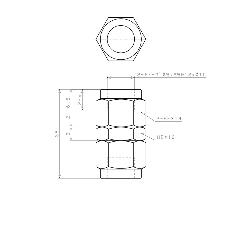 Bản vẽ kỹ thuật Đầu Ngạnh Nối Ống Có Đai Ốc Xiết Dạng Thẳng Thân Lục Giác Pisco NSU1210