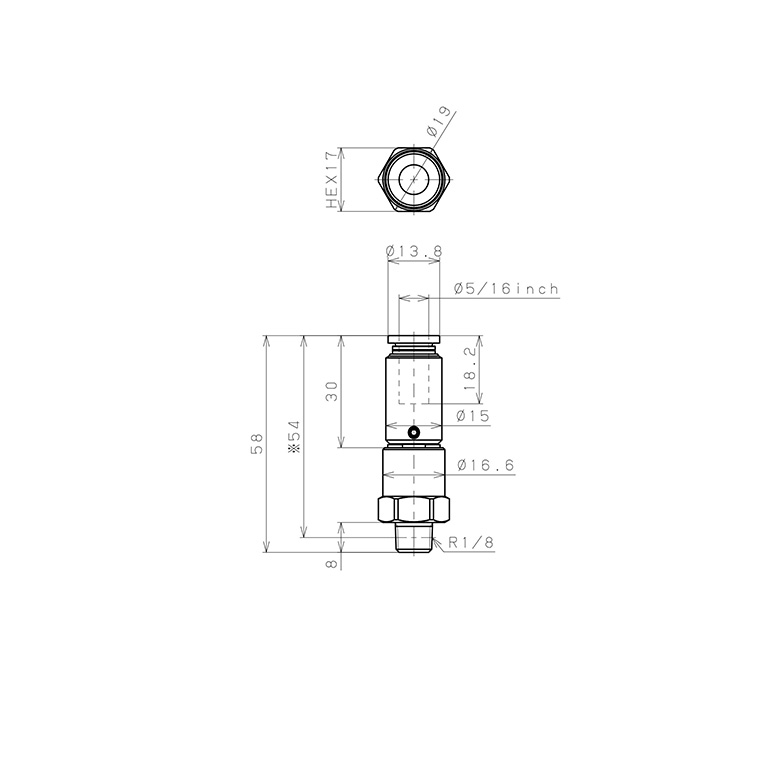 Bản vẽ kỹ thuật Đầu Nối Nhanh Khí Nén Dạng Thẳng Ren Ngoài Có Khớp Xoay Tốc Độ Cao Pisco RHC5/16-01