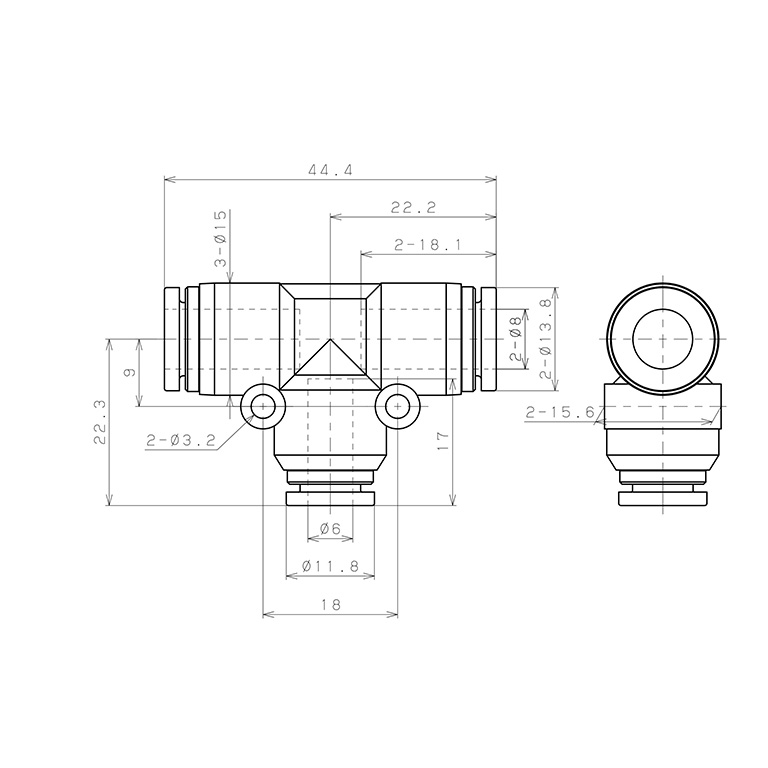 Bản vẽ kỹ thuật Đầu Nối Nhanh Khí Nén Chữ T Dạng Nối Giảm Pisco SPPEG8-6