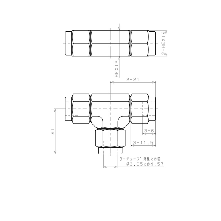 Bản vẽ kỹ thuật Đầu Ngạnh Nối Ống Có Đai Ốc Xiết Dạng Chữ T Pisco NSE1/4