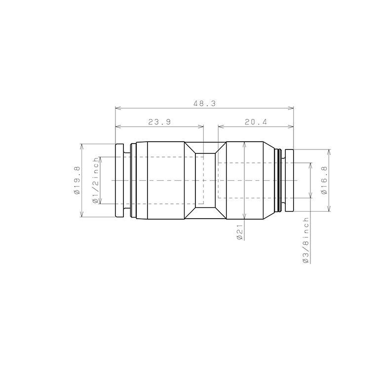 Bản vẽ kỹ thuật Đầu Nối Nhanh Khí Nén Dạng Nối Giẩm Pisco PPG1/2-3/8