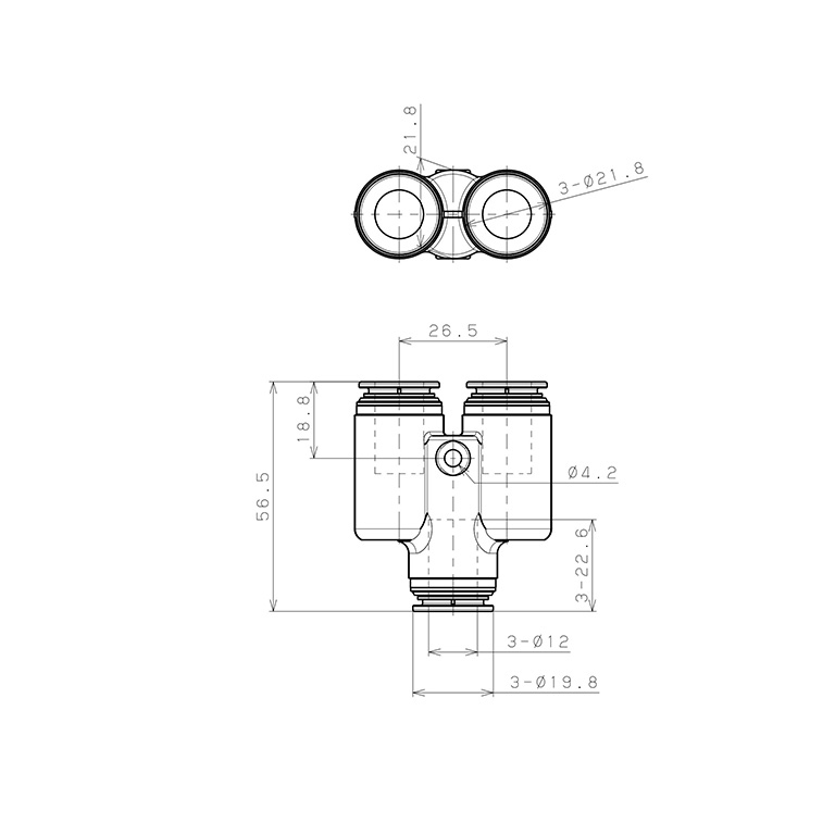 Bản vẽ kỹ thuật Đầu Nối Nhanh Khí Nén Chữ Y Pisco KY12-1-F