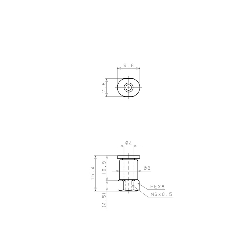 Bản vẽ kỹ thuật Đầu Nối Nhanh Khí Nén Dạng Thẳng Ren Trong Pisco PCF4-M3M-C