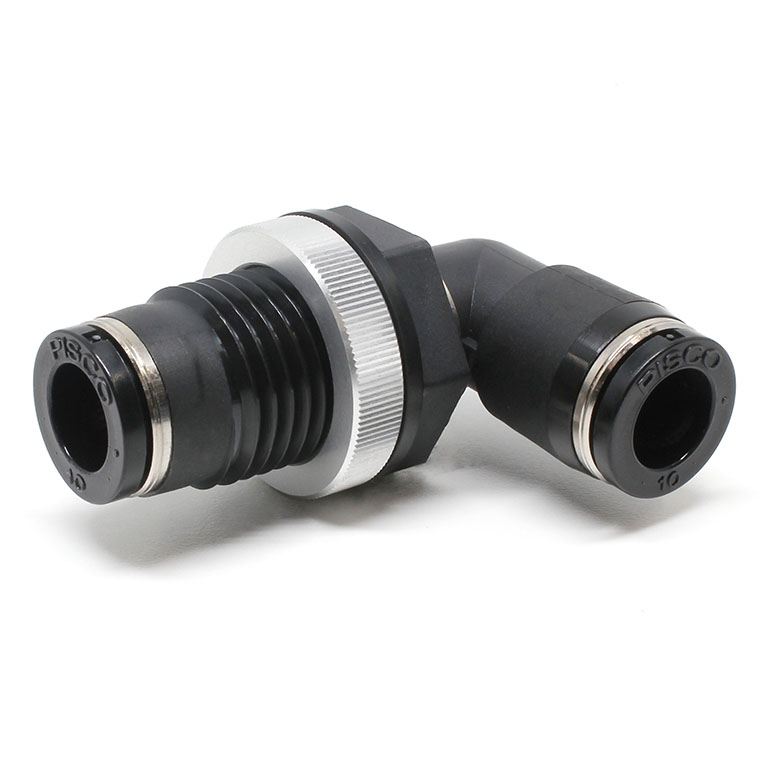 Đầu Nối Nhanh Khí Nén Cong 90° Ren Ngoài Lắp Kẹp Vách Pisco PML10
