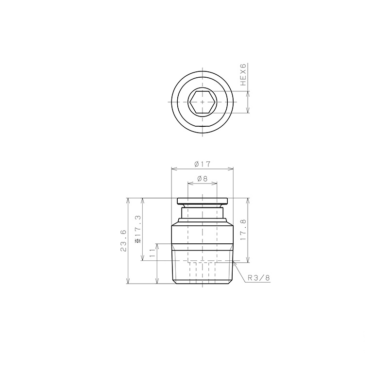 Bản vẽ kỹ thuật Đầu Nối Nhanh Khí Nén Dạng Thẳng Ren Ngoài Pisco SSPOC8-03-X-TP