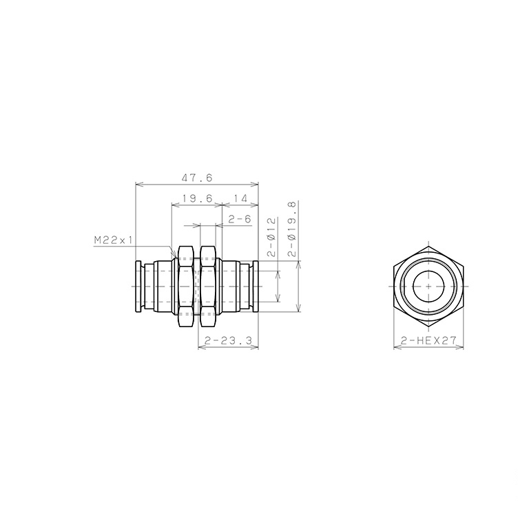 Bản vẽ kỹ thuật Đầu Nối Nhanh Khí Nén Dạng Thẳng Ren Ngoài Lắp Kẹp Vách Pisco SSPM12-X-C