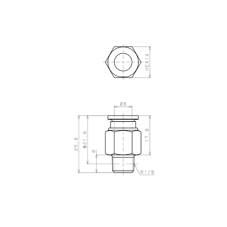 Bản vẽ kỹ thuật Đầu Nối Nhanh Khí Nén Dạng Thẳng Thân Lục Giác Ren Ngoài Pisco SSPC8-01-X