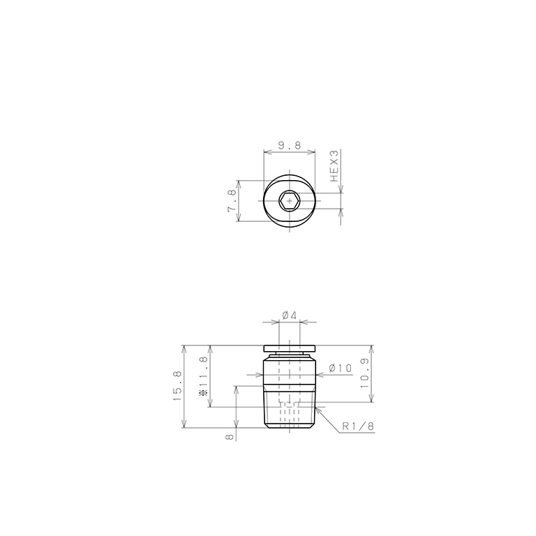 Bản vẽ kỹ thuật Đầu Nối Nhanh Khí Nén Dạng Thẳng Ren Ngoài Pisco POC4-01MW