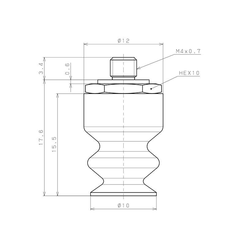Bản vẽ kỹ thuật Bộ Nấm Hút Chân Không Có Vít Ren, Cao Su Nitrile - NBR, O.D 10 mm, Pisco VP10LBN-M4