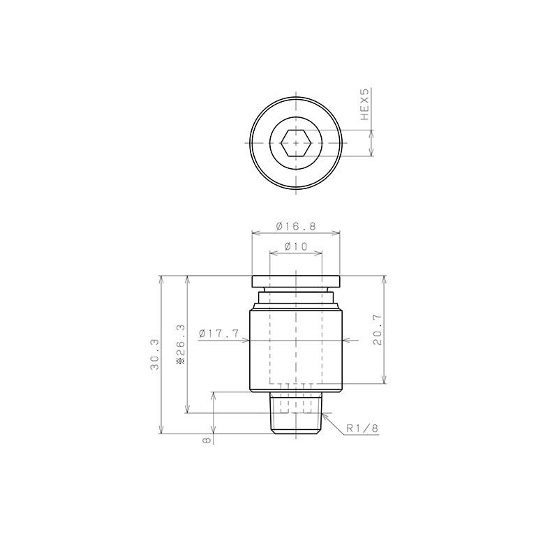 Bản vẽ kỹ thuật Đầu Nối Nhanh Khí Nén Dạng Thẳng Ren Ngoài Pisco SPOC10-01-UC