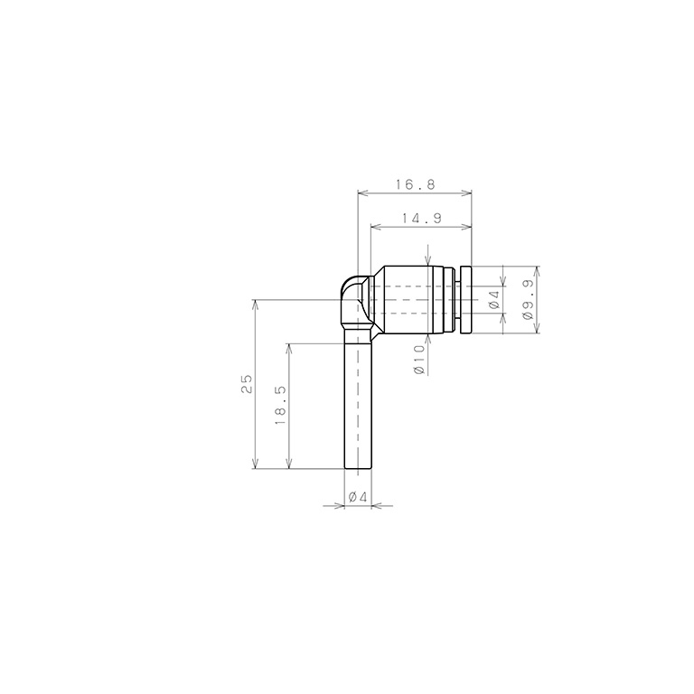 Bản vẽ kỹ thuật Đầu Nối Nhanh Khí Nén Giữa Ống Khí Và Fitting Dạng Cong 90° Pisco SPLJ4