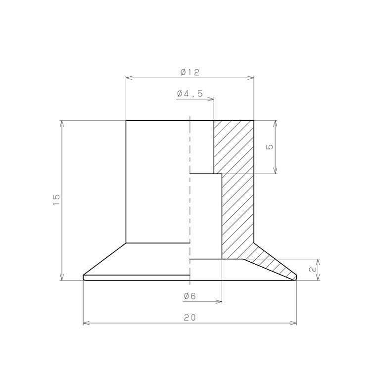 Bản vẽ kỹ thuật Đầu Nấm Hút Chân Không, Cao Su Nitrile - NBR, O.D 20 mm, Pisco VP20LN