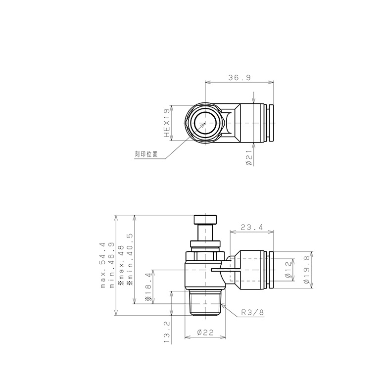 Bản vẽ kỹ thuật Van Tiết Lưu Khí Nén Inox 303 Pisco SJSC12-03A