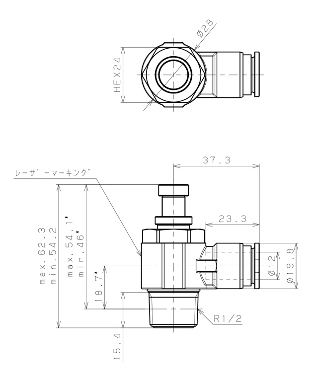 Bản vẽ kỹ thuật Van Tiết Lưu Khí Nén Inox 316 Pisco SSJSC12-04B