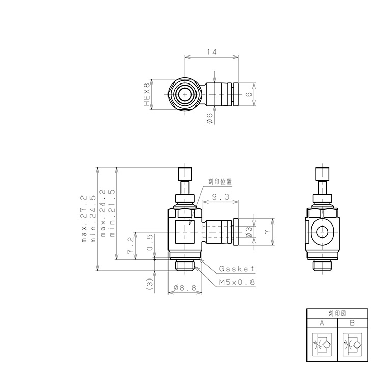 Bản vẽ kỹ thuật Van Tiết Lưu Khí Nén Lưu Lượng Thấp Pisco JSC3-M5ALW