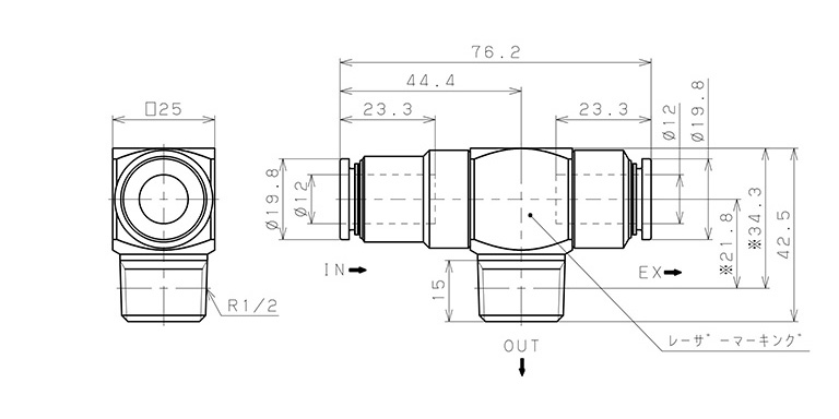 Bản vẽ kỹ thuật Van Xả Nhanh Khí Nén Pisco EQ03-C12P04C12