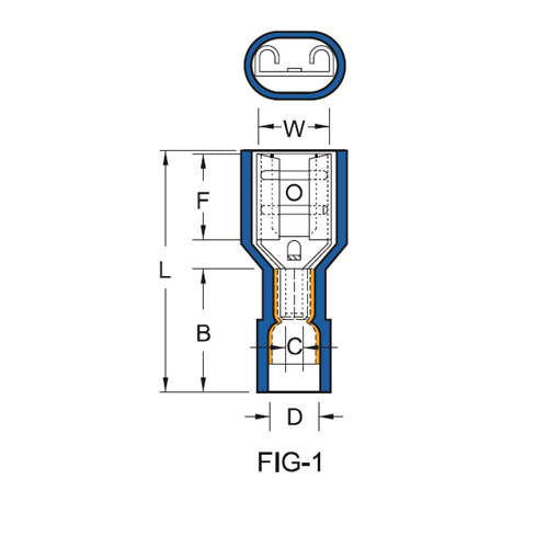 Bản vẽ kỹ thuật Cosse Cách Điện Nylon Double Crimp Cái 01.5-2.25mm KST FDFNYD2-250