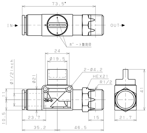Bản vẽ kỹ thuật Van Tay Khí Nén Pisco HV1/2-04-2