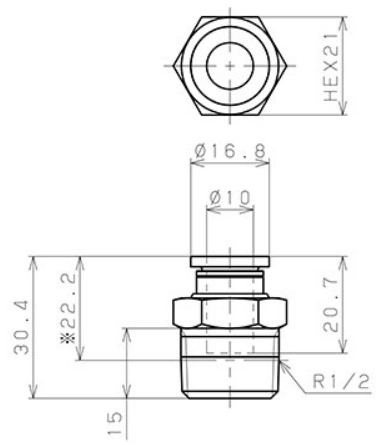 Bản vẽ kỹ thuật Đầu Nối Nhanh Khí Nén Dạng Thẳng Thân Lục Giác Ren Ngoài Pisco PC10-04