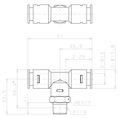 Bản vẽ kỹ thuật Đầu Nối Nhanh Khí Nén Dạng Chữ T Ren Ngoài Pisco APB10-02-N-C