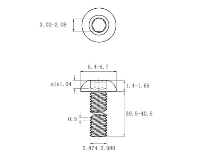 Bản vẽ kỹ thuật Lục Giác Chìm Mo Thép Đen 10.9 ISO7380 M3x40 (50Cái/Bịch)