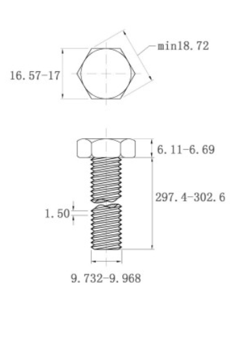 Bản vẽ kỹ thuật Bulong Inox 304 DIN933 M10x300
