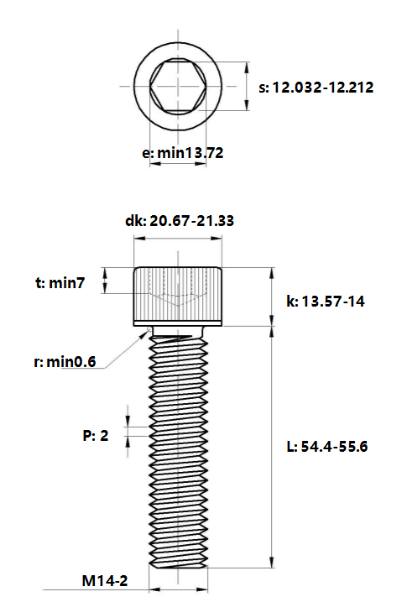 Bản vẽ kỹ thuật Lục Giác Chìm Đầu Trụ Inox 304 DIN912 M14x55