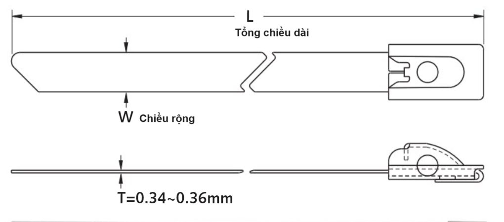 Bản vẽ kỹ thuật Dây Rút Inox SS316 Bọc Nhựa KST 200 x 4.5 mm STBCE-200S
