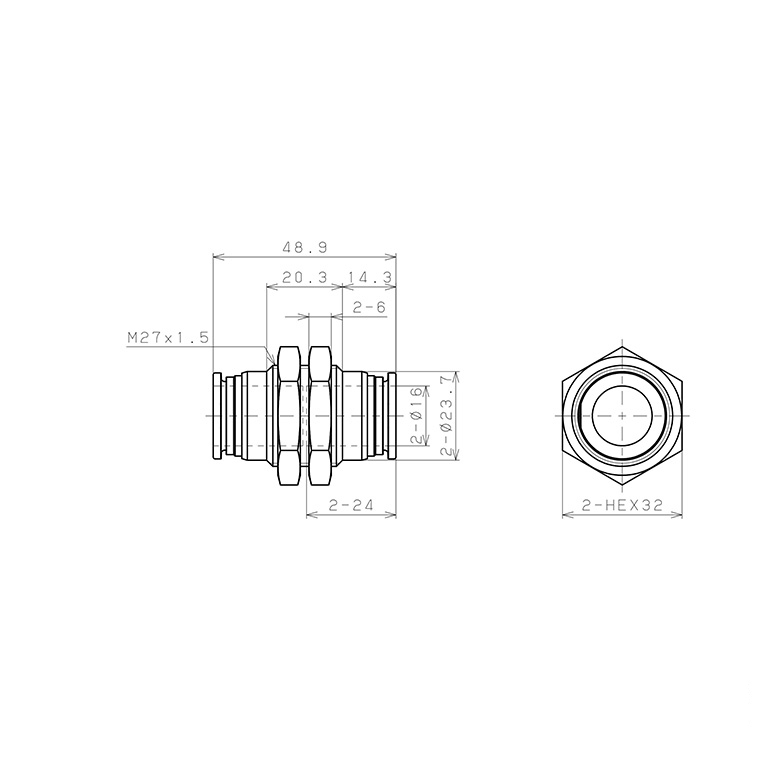 Bản vẽ kỹ thuật Đầu Nối Nhanh Khí Nén Dạng Thẳng Ren Ngoài Lắp Kẹp Vách Pisco SSPM16-X-C