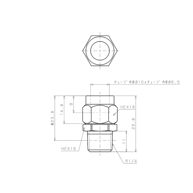 Bản vẽ kỹ thuật Đầu Ngạnh Nối Ống Có Đai Ốc Xiết Dạng Thẳng Thân Lục Giác Ren Ngoài Pisco NKC1065-02