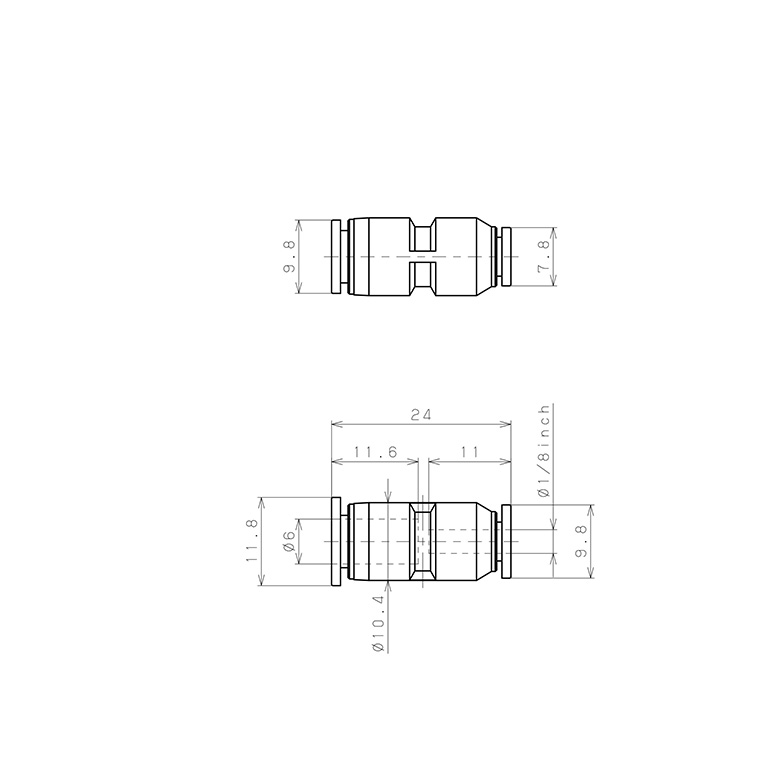 Bản vẽ kỹ thuật Đầu Nối Nhanh Khí Nén Dạng Nối Giẩm Pisco PG6-1/8M