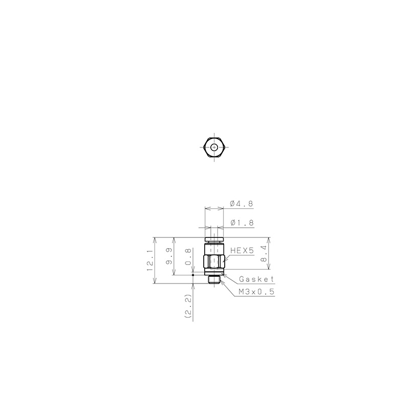 Bản vẽ kỹ thuật Đầu Nối Nhanh Khí Nén Dạng Thẳng Thân Lục Giác Ren Ngoài Pisco PC180-M3M-C
