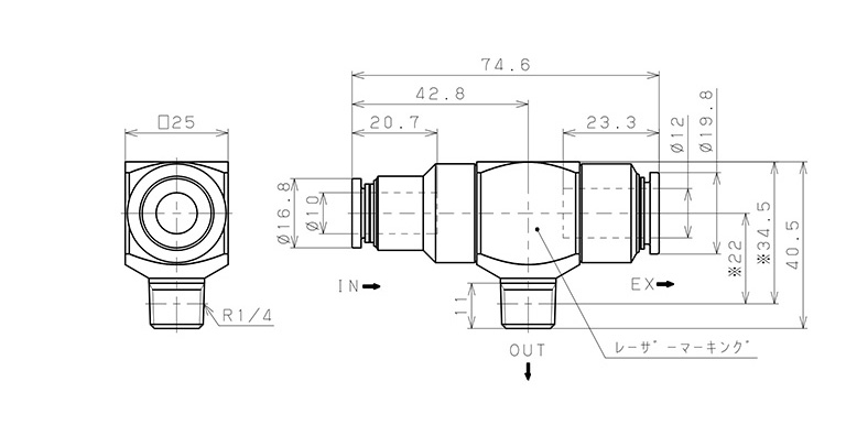 Bản vẽ kỹ thuật Van Xả Nhanh Khí Nén Pisco EQ03-C10P02C12