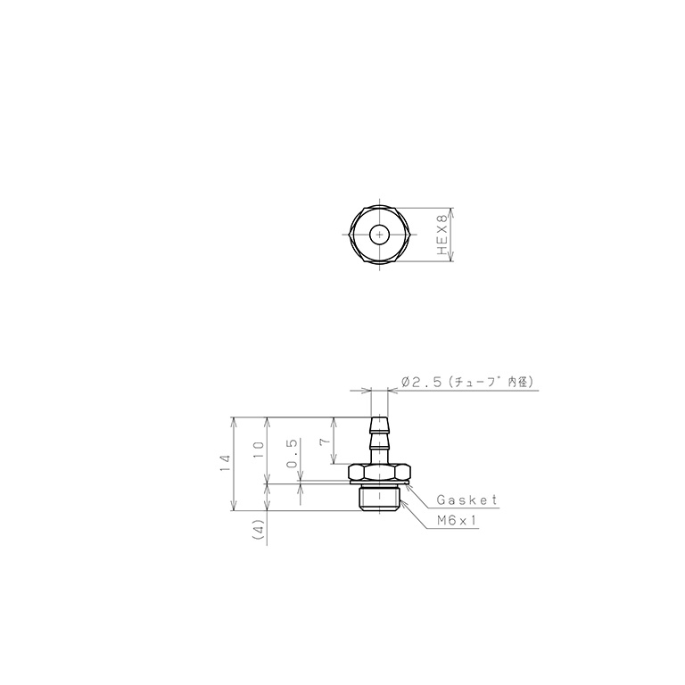 Bản vẽ kỹ thuật Đầu Ngạnh Nối Ống Dạng Thẳng Thân Lục Giác Ren Ngoài Pisco LC-0425-M6-C