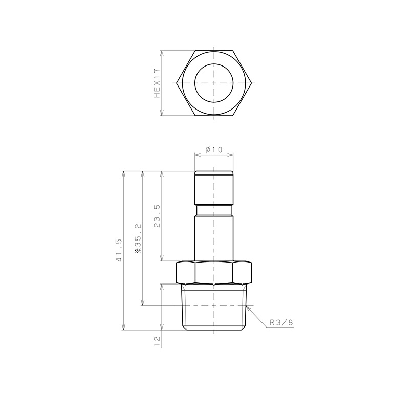 Bản vẽ kỹ thuật Đầu Nối Ren Đực Và Fitting Pisco SPTJ10-03-UC
