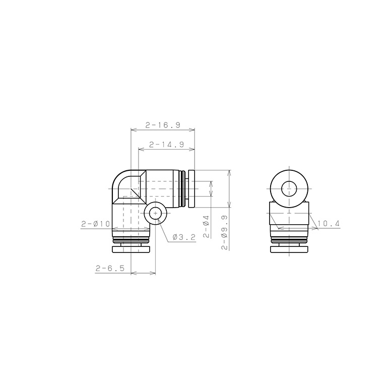 Bản vẽ kỹ thuật Đầu Nối Nhanh Khí Nén Cong 90° Pisco PV4-C