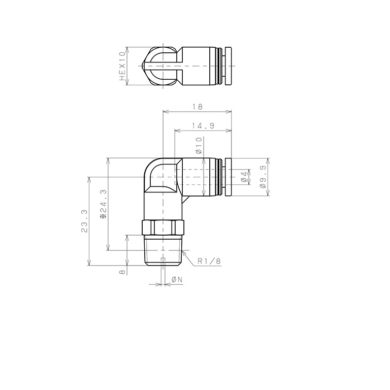 Bản vẽ kỹ thuật Đầu Nối Nhanh Khí Nén Lỗ Trích Khí Nhỏ Pisco PL4-01-0.2