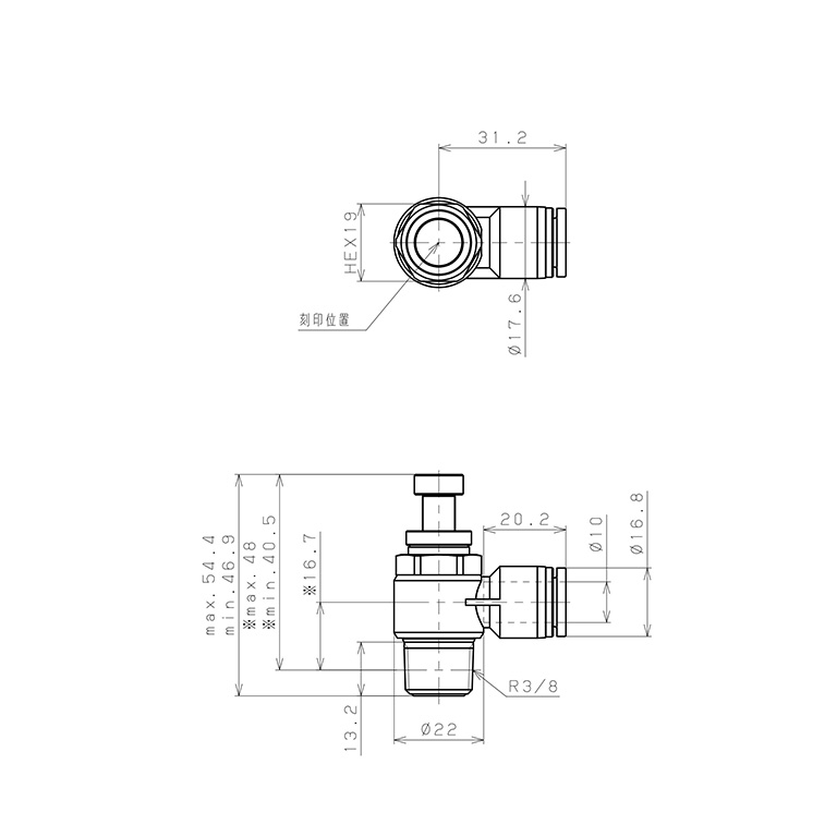 Bản vẽ kỹ thuật Van Tiết Lưu Khí Nén Inox 303 Pisco SJSC10-03A