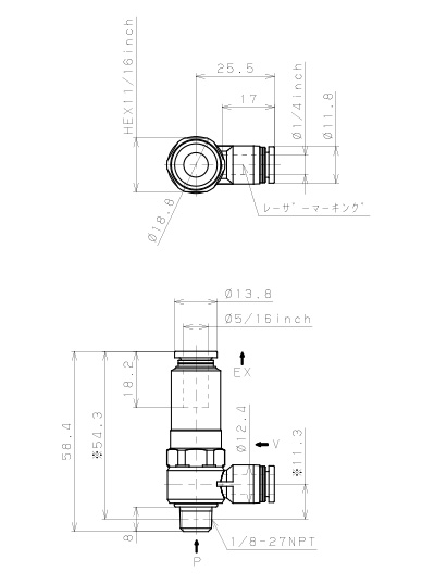 Bản vẽ kỹ thuật Bộ Tạo Chân Không Dòng VH - VS Pisco VHL10-1/4N1JU