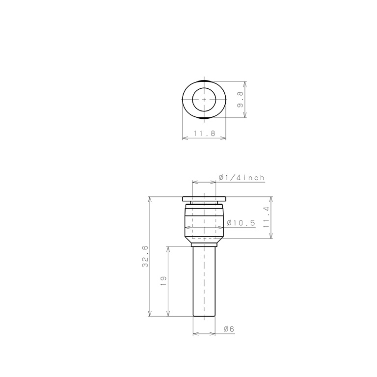 Bản vẽ kỹ thuật Đầu Nối Nhanh Khí Nén Giữa Ống Khí Và Fitting Dạng Nối Giảm Pisco PGJ6-1/4M