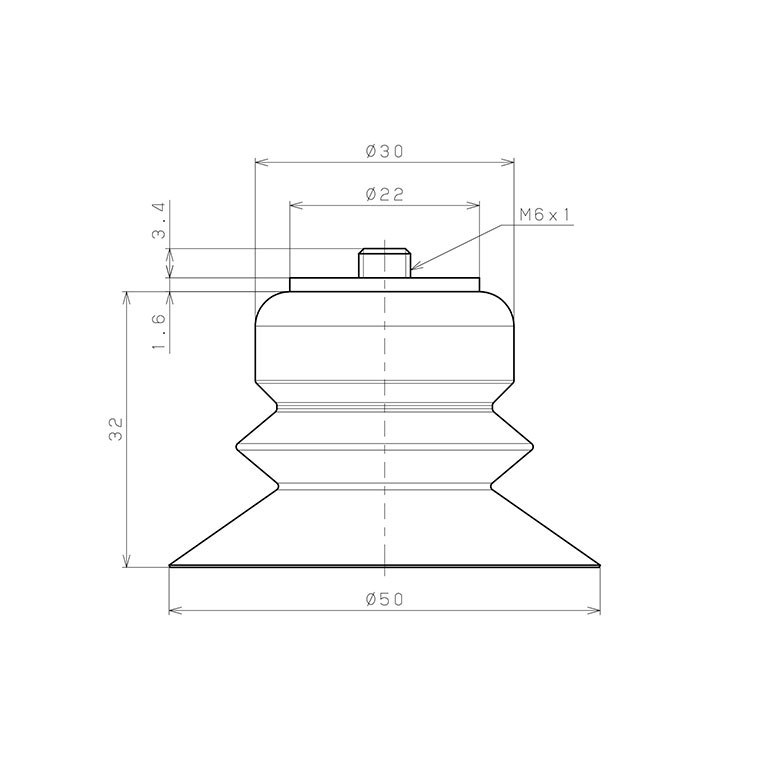 Bản vẽ kỹ thuật Bộ Nấm Hút Chân Không Có Vít Ren, Nitrile, O.D 50 mm, Pisco VP50BN-M6